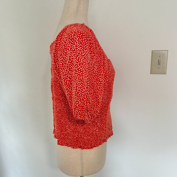 Loft Smocked Peasant Top Balloon Short Sleeves Red White Polkadots Size Large - Picture 4 of 9